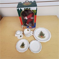 14" Santa on a Tricycle and Dishes