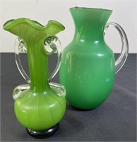 Green Blown Glass Vases (2)