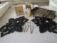 BLACK PAINTED WALL DECOR, CANDLE STANDS,RUNNER