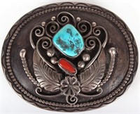 NAVAJO SOUTHWEST STERLING SILVER TURQUOISE BUCKLE