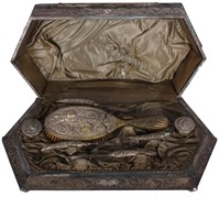 ANTIQUE SILVER REPOUSSE VANITY BOX -EGYPTIAN STYLE