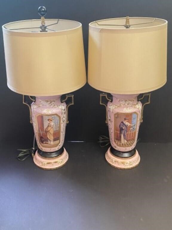 Pair of Porcelain Genre Table Lamps