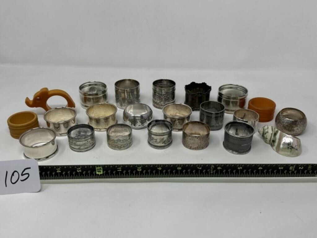 Lot of Mixed Silver Plate Napkin Rings & 1