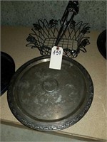 SILVER PLATE CAKE STAND & METAL BASKET