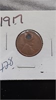 1917 Wheat Back Penny Has Hole