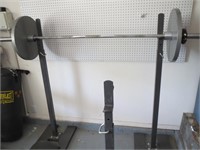 Olympic Weight Bar w/ 45 Pound Weights & Stand
