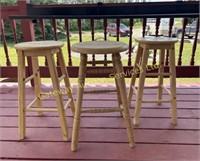 3 Wooden Outdoor Stools Approx 24" H