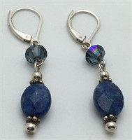 Sterling Silver Earrings W Blue Stone