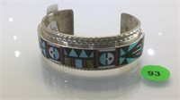 STERLING SILVER ZUNI CUFF WITH INLAY