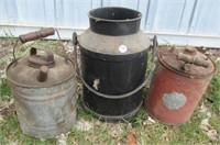 8-Quart metal can and (2) gas cans.