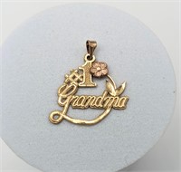 10K Gold #1 GRANDMA w 10K Rose Gold Flower Pendant