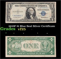 1935F $1 Blue Seal Silver Certificate Grades vf+