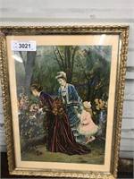 Gold-framed picture (ladies picking flowers),13x17