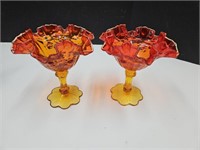 2 Fenton Glass Cpompotes 6 1/2" high