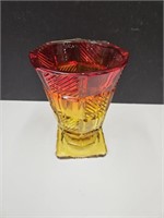 Heavy Amberina Diamond Pattern Vase 8 1/2" high