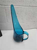 15" high Murano Teal Swung Glass Pitcher