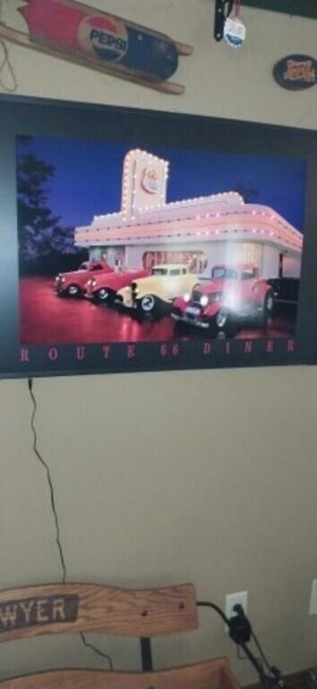 Lighted route 66 diner poster
