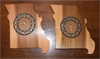 (S4) Pair of MO Wooden Carved Plaques w/ Clocks