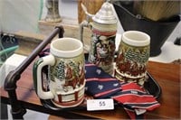COLLECTION OF BUDWEISER BEER STEINS,TIES,& TRAY