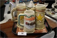 COLLECTION OF BUDWEISER BEER STEINS & TRAY