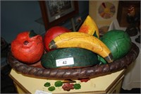 LARGE LEATHER FRUIT AND BOWL CENTER PIECE