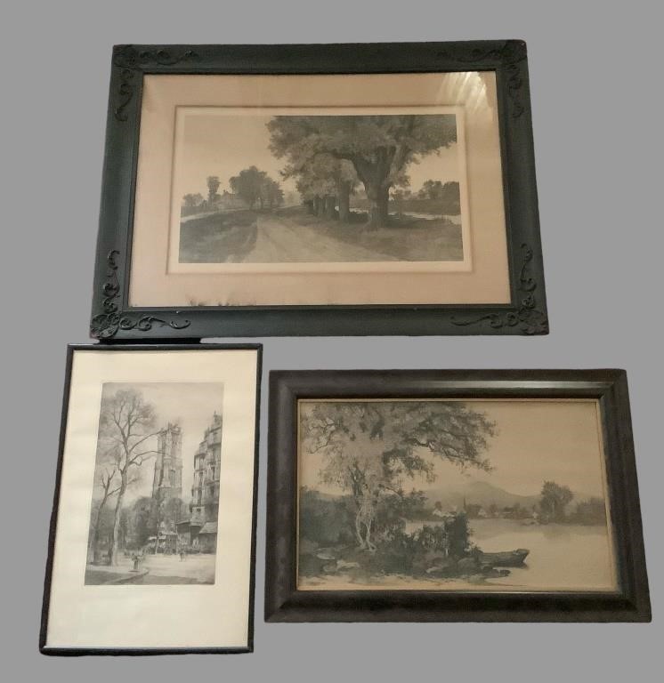 E C Rost Signed Etching and Willaume Print