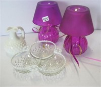 Glass Lot-Opalescent  Dish,Milk Glass Pitcher etc