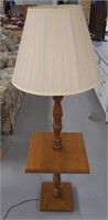 Oak Side Table w/ Attached Lamp, 53"T x 15"square