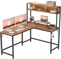 CubiCubi L Desk with Hutch  58  Deep Brown