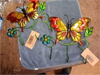 Pair of Three Hook Butterfly Wall Hangings