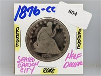 RARE 1876-CC 90% Silver Seated Half $1 Dollar