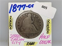 RARE 1877-CC 90% Silver Seated Half $1 Dollar