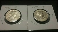 1979P & 1980P US Susan B Anthony Dollar Coins