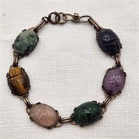 Early Sterling & Gemstone Scarab Bracelet