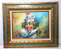 Signed Clown Oil on Canvas in Frame