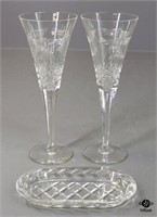 Waterford Champagne Flutes & Oval Dish 3pc