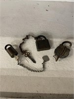 3 Antique Locks w/ Keys