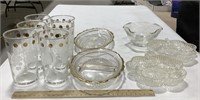 Lot of glass dishes w/ 6 glasses