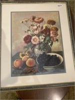 Floral picture w/gold and green frame