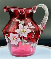 Beautiful Fenton Cranberry Pitcher HP by K