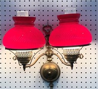 Brass Double Wall Light Sconce With Red Shades