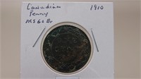 1910 Canadian Penny M S 60 Brown