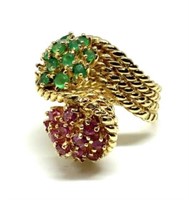 14K Gold Vintage Ring with Rubies & Emeralds.