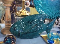 Large blue ceramic fish