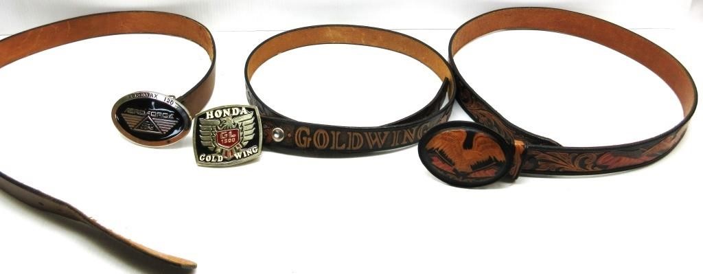 Three Handmade Leather Belts W/Buckles