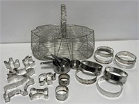 Wire Basket W/ Measuring Cups , Cookie Cutters