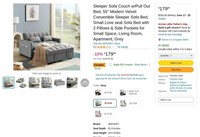 W5274  Modern Velvet Sleeper Sofa Bed, 55", Grey