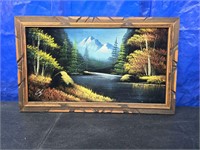 Vintage Mountain Velvet Painting Framed