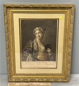 A Venetian Lady at Masquerade Antique Engraving