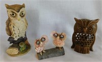 Mid Century owl figurines - 3 carved wood animals